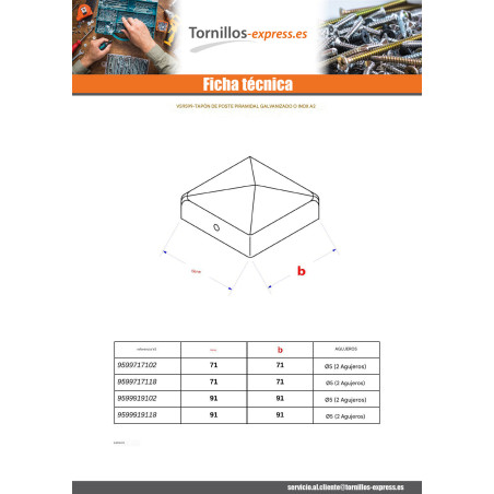 1 x Tapa para poste 91X91X Inoxidable A2