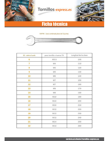 1 x Llave combinada 19 para Tornillos cabeza...