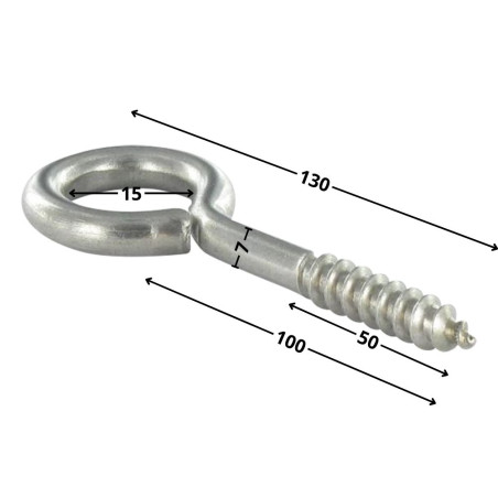 1 x Tornillo de ojo madera 7X100 roscado en 36 longitud total 132 ojo 18 Inoxidable A2