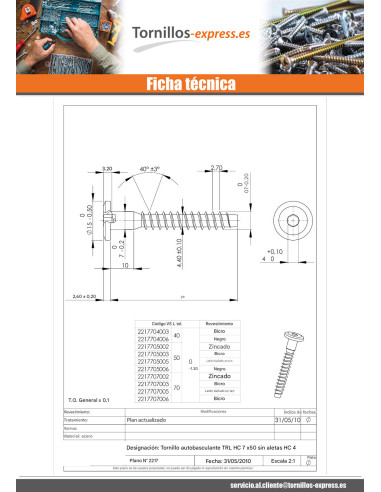 1 x Tornillo autotaladrante confirmat cabeza...