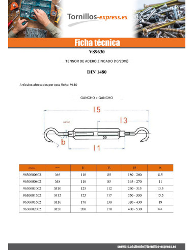 1 x Tensor gancho gancho 16X170 Acero cincado...