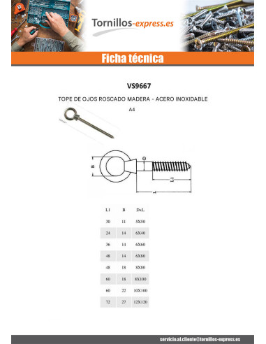 1 x Tornillo de ojo madera ojo 8X80 ojo 18...