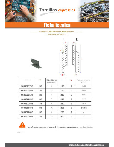 1 x Espiga metal de VIGAS izquierda sendzimir...