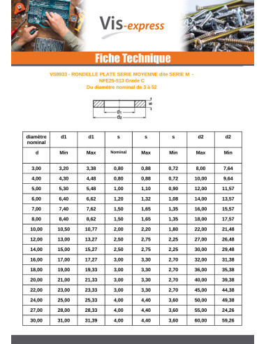 1 x Arandela plano M10X22X2 M Inoxidable A4