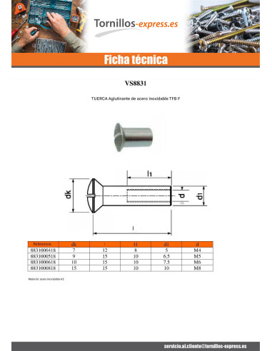 1 x Tornillo VENTANA cabeza fresada abombada...