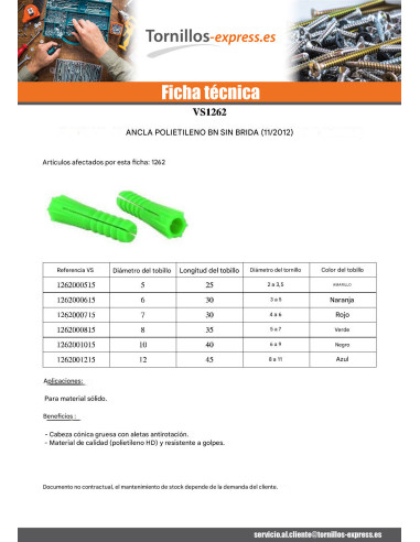 1 x Taco POLIETILENO BN6 sin reborde