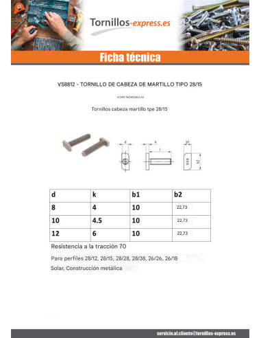 1 x Tornillo metales cabeza martillo 10X10X4.5...