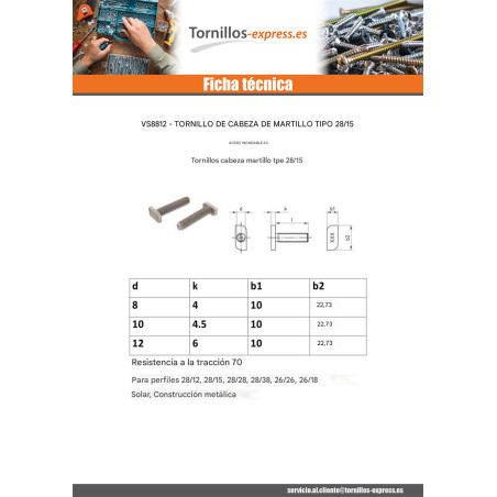 1 x Tornillo metales cabeza martillo 10X10X4.5 M10X20 Inoxidable A4 para 28/15 perfiles
