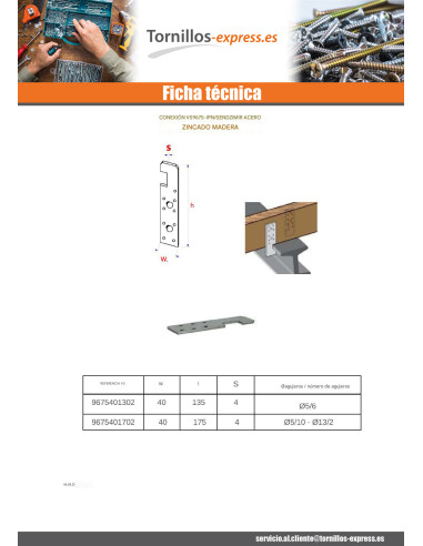 1 x Anclaje IPN madera sendzimir 40X135