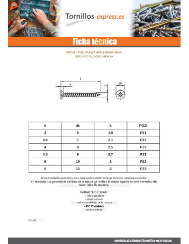 1 x Tornillo madera aglomerado cabeza...