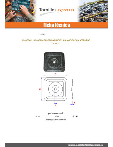 1 x Arandela cuadrada Fijación AISLAMIENTO 6X64...