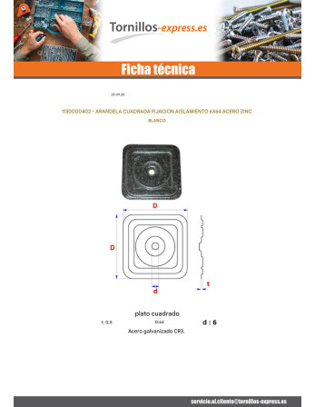 1 x Arandela cuadrada Fijación AISLAMIENTO 6X64...