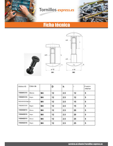 1 x Tornillo encuadernador M4X25 diámetro Tubo...