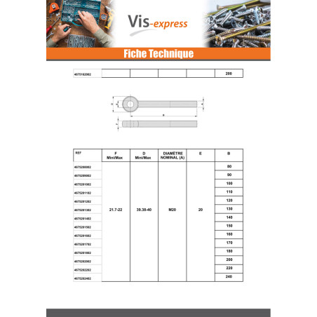 1 x Tornillo metales con ojo M8X55 roscado en 22 Acero cincado blanco