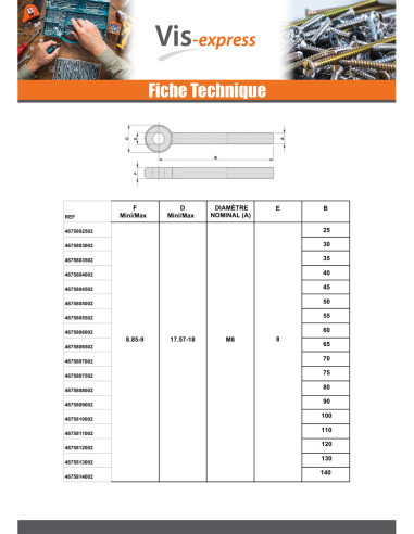 1 x Tornillo metales con ojo M5X30 roscado en...