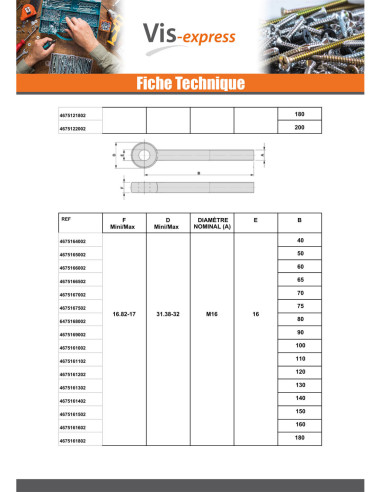 1 x Tornillo metales con ojo M6X45 roscado en...