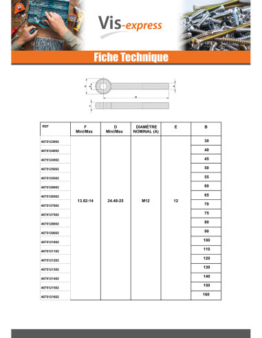 1 x Tornillo metales con ojo M8X65 roscado en...