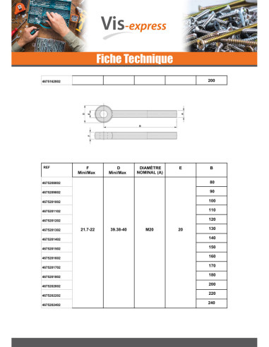 1 x Tornillo metales con ojo M16X40 roscado en...