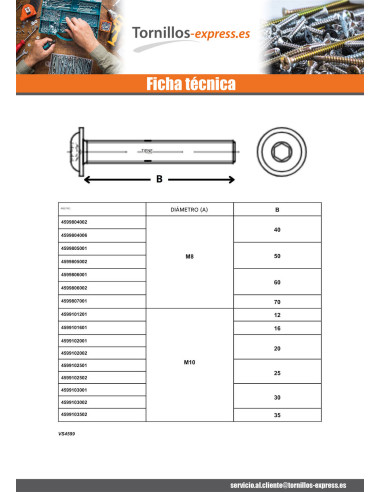 1 x Tornillo metales Cabeza Abombada con Hueco...