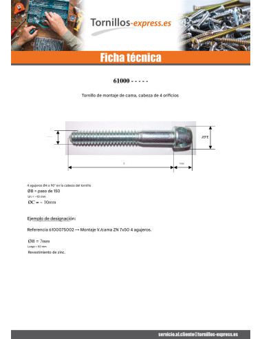 1 x V. MONTAJE/CAMA Acero bruto M8X45 cabeza cruz