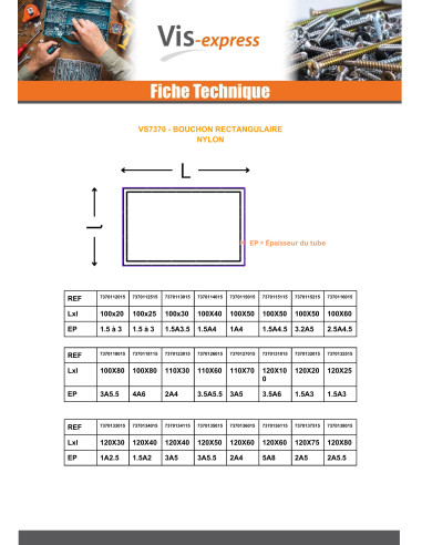 1 x Tapón rectangular para tubo 120x80 Spessore...