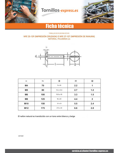 1 x Tornillo poelier cabeza redonda ancha...