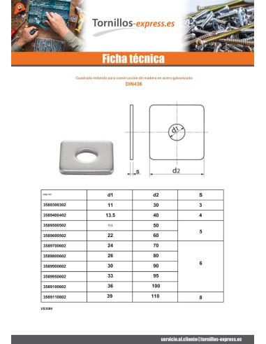 1 x Arandela cuadrada para construcción madera...