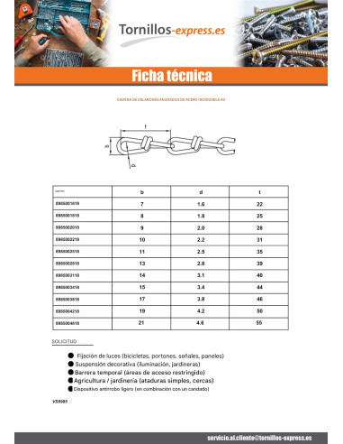 1 x M Cadena con eslabón retorcido diámetro 2.2...