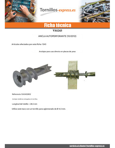 1 x Taco metálico Tornillo autoperforante...