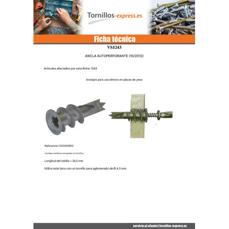1 x Taco metálico Tornillo autoperforante RAWLPLUG 13X31 con Tornillo