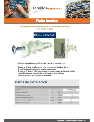1 x Taco Nylon Tornillo autoperforante RAWLPLUG...