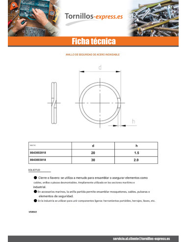 1 x Anilla BRISA diámetro 20 Inoxidable A2