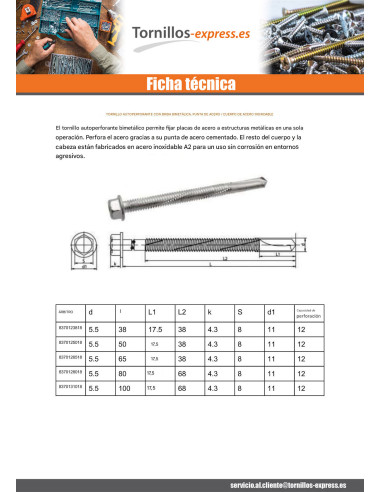 1 x Tornillo autoperforante Bimetal cabeza...