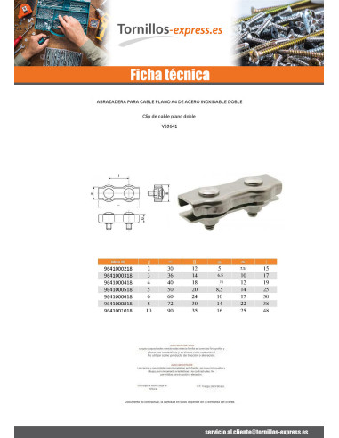 1 x Sujetacable plano doble Inoxidable A4...