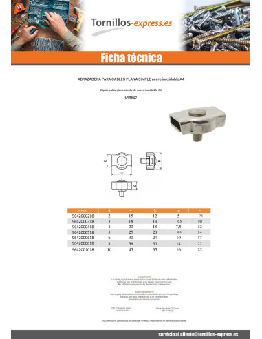 1 x Sujetacable plano sencillo Inoxidable A4...