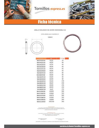 1 x Anilla soldada Inoxidable A4 10X50