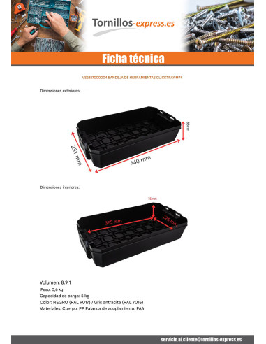 1 x BAC con HERRAMIENTAS CLICKTRAY M74