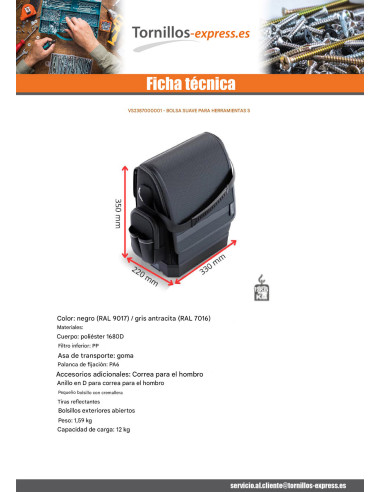 1 x BOLSA con HERRAMIENTAS SUAVE BOLSA S