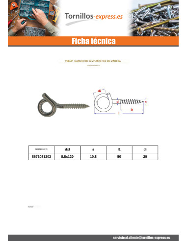 1 x Gancho de gimnasio Varilla roscada madera...