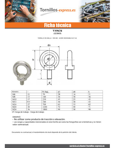 1 x Tornillos Anilla de elevación M5X10...