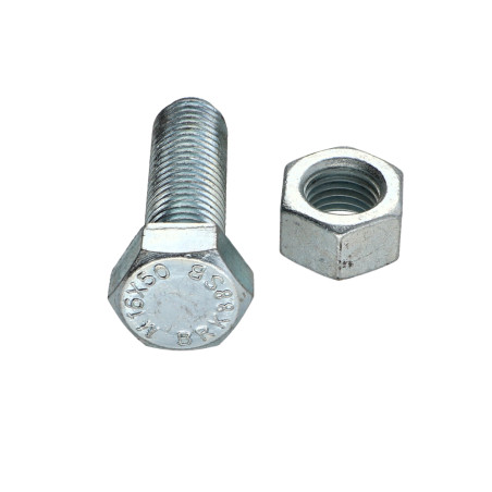 50 x Perno (vendido con tuerca) cabeza hexagonal M16X50 Clase 8.8 SB Acero cincado blanco óxido
