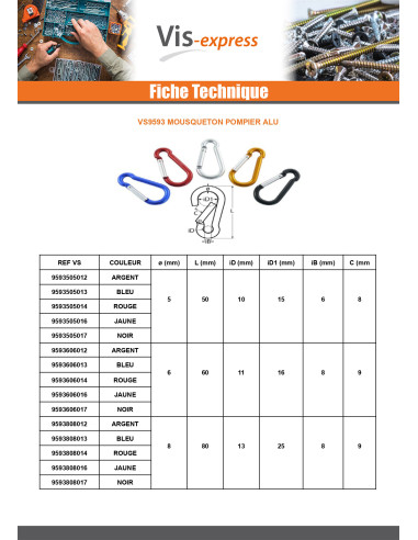 1 x Mosquetón BOMBERO 5X50 Amarillo Aluminio