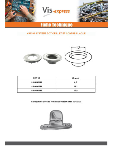 1 x Fijación con ojal Inoxidable A2 diámetro 6.7