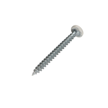 1 x Tornillo madera aglomerado cabeza redonda Pozi PZ4 5X50 Acero cincado blanco lacado blanco RAL9010 blanco puro