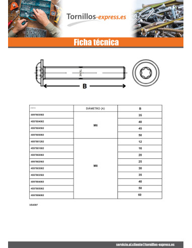 1 x Tornillo metales cabeza abombada resalto...