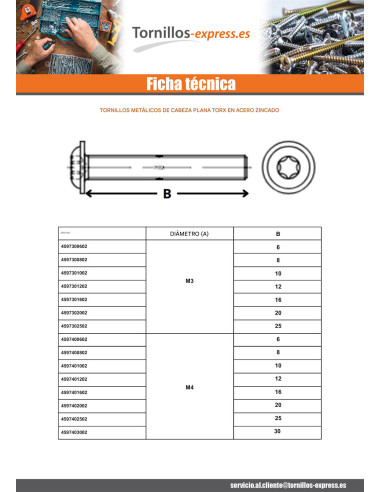 1 x Tornillo metales cabeza abombada resalto...