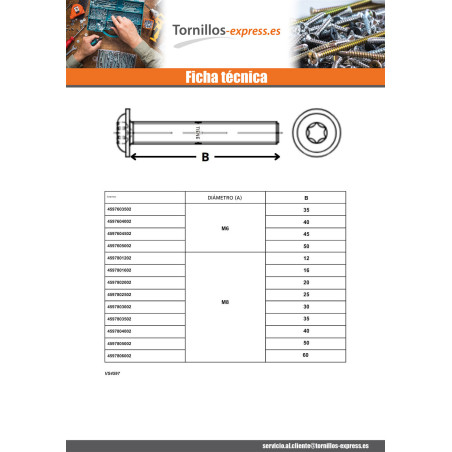 1 x Tornillo metales cabeza abombada resalto reborde TORX T40 M8X50 clase 10.9 Acero cincado blanco
