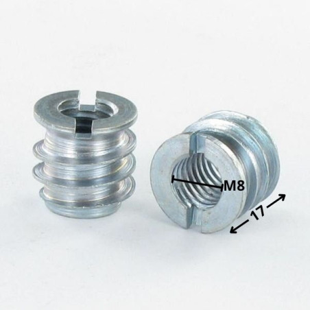 1 x INSERTO ROSCADO PARA MADERA Acero cincado blanco M8 14X17