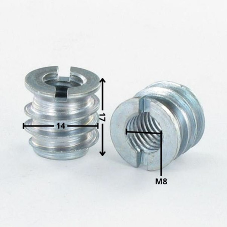 1 x INSERTO ROSCADO PARA MADERA Acero bruto M8 paso de 150 14X17