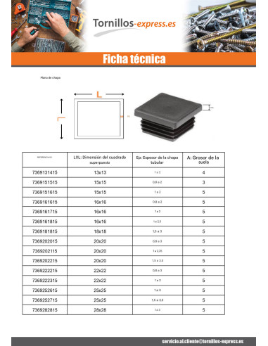 1 x Tapón cuadrado 48X48 Spessore lamiera del...